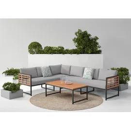 Konifera Gartenlounge-Set KONIFERA "Lamia", schwarz (braun, schwarz,), Massivholz, Stahl, Sitzmöbel-Sets, Stahl, Akazienholz, verschiedene Stellmöglichkeiten, Loungeset