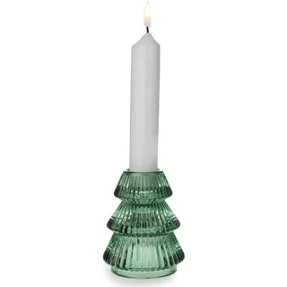 Kerzenständer Kerzenhalter Tannenbaum Grün für Stabkerzen H:8 cm aus Glas - Kerzenleuchter Tanne, Tischdeko Advent, Deko Weihnachten, Festliche Dekoration