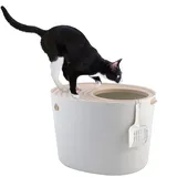 Iris Ohyama Katzenklo mit Schaufel, bis 7 kg, Weiß/Beige, mit Deckel, Katzentoilette, leicht reinigen, Für große Katzen, Kätzchen, geschlossen, xxl Toilette, BPA-frei, Cat Litter Box, PUNT-530