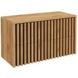 Lomadox Waschbeckenunterschrank 100 cm für Aufsatzwaschbecken LUCCA-107 in Eiche Nb. mit Lamellenfroten, B/H/T: 101/62,5/45,5 cm