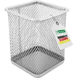 D.RECT Metall Stifteköcher - Stiftehalter Eckig aus Drahtmetall - Mesh Multifunktions Becher für Kugelschreiber - Stifte Halter für Büro/Schule, Silber