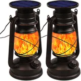 Shinmax Solarlaterne Outdoor Hängend, Solar Laterne Garten IP44 Wasserdicht mit Flammeneffekt, Retro LED Sturmleuchte mit Auto Ein/Aus, 1200mAh Solarleuchte für Terrasse Balkon Camping Deko