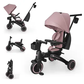 Kinderkraft JAZZ 3 Dreirad faltbar ab ca. 9 Monaten bis 25 kg, 360° drehbarer Sitz, Halbliegeposition vorwärts/rückwärts, UPF 50+ Verdeck wasserabweisend, Freilauf & Lenkermodus, kompakt faltbar, Rosa