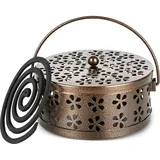 Moskito-Spulenhalter, JunD Räucherstäbchenhalter, Insektenspiralhalter, klassischer Retro Rundhalter für Schlafzimmer, Küche und Büro, Tragbarer und Beweglicher Mückenspirale Behälter (Bronze)