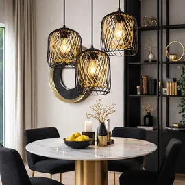 GLOBO Hängeleuchte 3-flg. 40 cm schwarz gold Metall