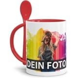 Tasse selbst individuell gestalten/Personalisierbar mit eigenem Foto Bedrucken/Fototasse/Motivtasse/Werbetasse/Firmentasse mit Logo/Löffeltasse Klassik Rot