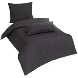 Traumschlaf Uni Streifen Mako-Satin anthrazit 200 x 200 cm + 2 x 80 x 80 cm 
