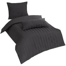 Traumschlaf Uni Streifen Mako-Satin anthrazit 200 x 200 cm + 2 x 80 x 80 cm 