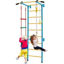 Costway Kletterwand Sprossenwand 107 x 83 x 223 cm Blau/Gelb