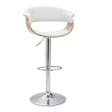 miliboo Designer-Barhocker höhenverstellbar weiß und helles Holz OKTAV