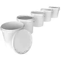 FixedByU Eimer mit Deckel 20 L Lebensmittelecht, Weiß Pp 5 Stück