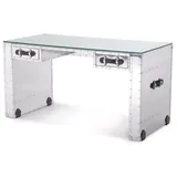 Casa Padrino Schreibtisch Kiefer Silber / Schwarz