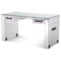 Casa Padrino Schreibtisch Kiefer Silber / Schwarz