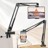 JOILCAN Tablet-Ständer für Bett, 360 Grad Drehbar Tablet Halterung mit Stabilem Aluminiumarm für iPad 4.7-12.9 Zoll, Telefon-Ständer für Schreibtisch, Überkopf-Telefonhalterung für 4-7 Zoll Telefone