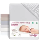 babybay Jersey Spannbetttuch Deluxe mit Membran passend für Modell Maxi, Midi, Boxspring, Comfort und Comfort Plus, zartgrau