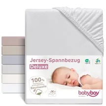babybay Jersey Spannbetttuch Deluxe mit Membran passend für Modell Maxi, Midi, Boxspring, Comfort und Comfort Plus, zartgrau