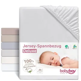 babybay Jersey Spannbetttuch Deluxe mit Membran passend für Modell Maxi, Midi, Boxspring, Comfort und Comfort Plus, zartgrau