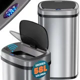 monzana Sensor Mülleimer 58 L Automatik mit Bewegungssensor Soft-Close-Deckel Wasserdicht Smarter Abfalleimer Müllbehälter USB Kabel Silber