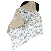 TupTam Baby Winter Einschlagdecke für Babyschale Wattiert Minky Baumwolle Universal, Farbe: Rehlein/Bären/Beige/Hellbraun, Größe: Einheitsgröße
