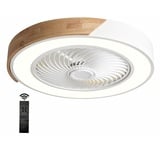 Moderner Deckenventilator mit Licht, Deckenventilator mit Beleuchtung und Fernbedienung, LED Dimmbar, 3-farbig, Rund Hölz Deckenleuchte mit Ventilator für Wohnzimmer Schlafzimmer Innendeckenventilator