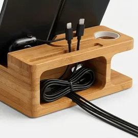 Relaxdays Ladestation, für Apple Watch & iPhone, Bambus, HxBxT: 6 x 14 x 6,5 cm, Handy-Station & Uhrenständer, Natur