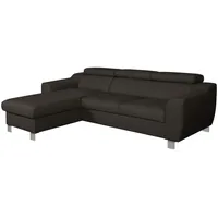Livetastic Ecksofa, Dunkelbraun, Textil, Leder, Echtleder, Rindleder, 3-Sitzer, L-Form, 242x176 cm, Made in EU, Bettkasten erhältlich, Lederauswahl, Bettfunktion Rücken echt, Wohnzimmer, Sofas & Couches, Wohnlandschaften, Ecksofas