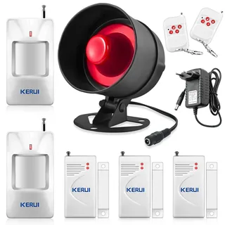 KERUI Standalone Heimalarm System Heimwerkerset, Alarmanlage Wohnung 115dB mit 3 Türalarm 2 Bewegungsmelder 2 Fernbedienung 1 Siren, Fenster Einbruchschutz Abschreckung Alarm für Fensteralarm