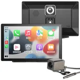 Lescars Navi: 9"-IPS-HD-Monitor für Android Auto & CarPlay, 2K-Kamera+Rückfahrkamera (Navi mit Rückfahrkamera, Apple Carplay mit Rückfahrkamera, Touchsreen)