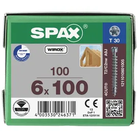 SPAX Holzbauschraube 6 x 100 mm Zylinderkopf T-STAR plus Vollgewinde 4CUT WIROX P3J