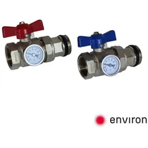 ENVIRON Kugelhahn-Anschluss-Set 1 Zoll für Heizkreisverteiler mit Thermometer
