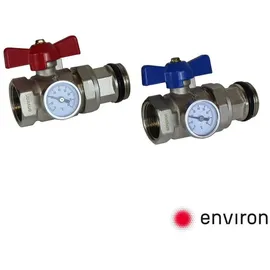 ENVIRON Kugelhahn-Anschluss-Set 1 Zoll für Heizkreisverteiler mit Thermometer