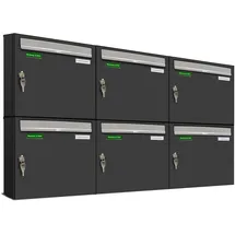 AL Briefkastensysteme Basic 6er Briefkasten RAL 7016 Anthrazit inkl. Zeitungsfach