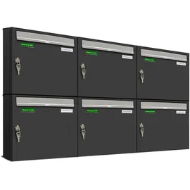 AL Briefkastensysteme Basic 6er Briefkasten RAL 7016 Anthrazit inkl. Zeitungsfach