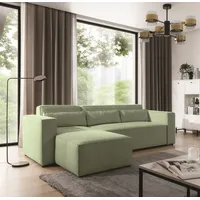 Fun Möbel Ecksofa Schlafsofa WALDO Stoff Brooklyn Hellgrün Ottomane Links & Grün