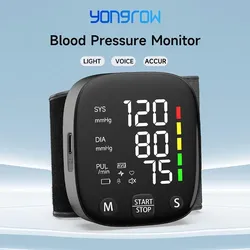 Yongrow Neues LED-Handgelenk-Blutdruckmessgerät, wiederaufladbar, Englisch/Russisch, Sprachübertragung, Blutdruckmessgerät, Tonometer, BP-Monitor