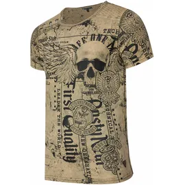 RUSTY NEAL T-Shirt RUSTY NEAL "Rusty Neal", Herren, Gr. S, grün (khaki), 100% Baumwolle, bedruckt, normal, Rundhals, Shirts T-Shirt, mit Allover-Print