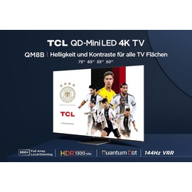 TCL 75QM8B Fernseher MiniLED 75 Zoll, QLED, 144Hz, 4K HDR Premium 1300nits, Google TV, Dolby Atmos, Onkyo, Game Master Pro 2.0
