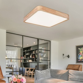 ETC Shop Deckenlampe LED Fernbedienung Holz Wohnzimmer Deckenleuchte Memory-Funktion Backlight CCT-Schaltung, Metall, 36W 1480lm 3000-6000K, LxBxH