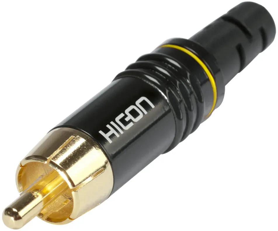 HICON Cinch (RCA), 2-pol , Metall-, Löttechnik-Kabelstecker, vergoldete(r) Kontakt(e), gerade, schwarz