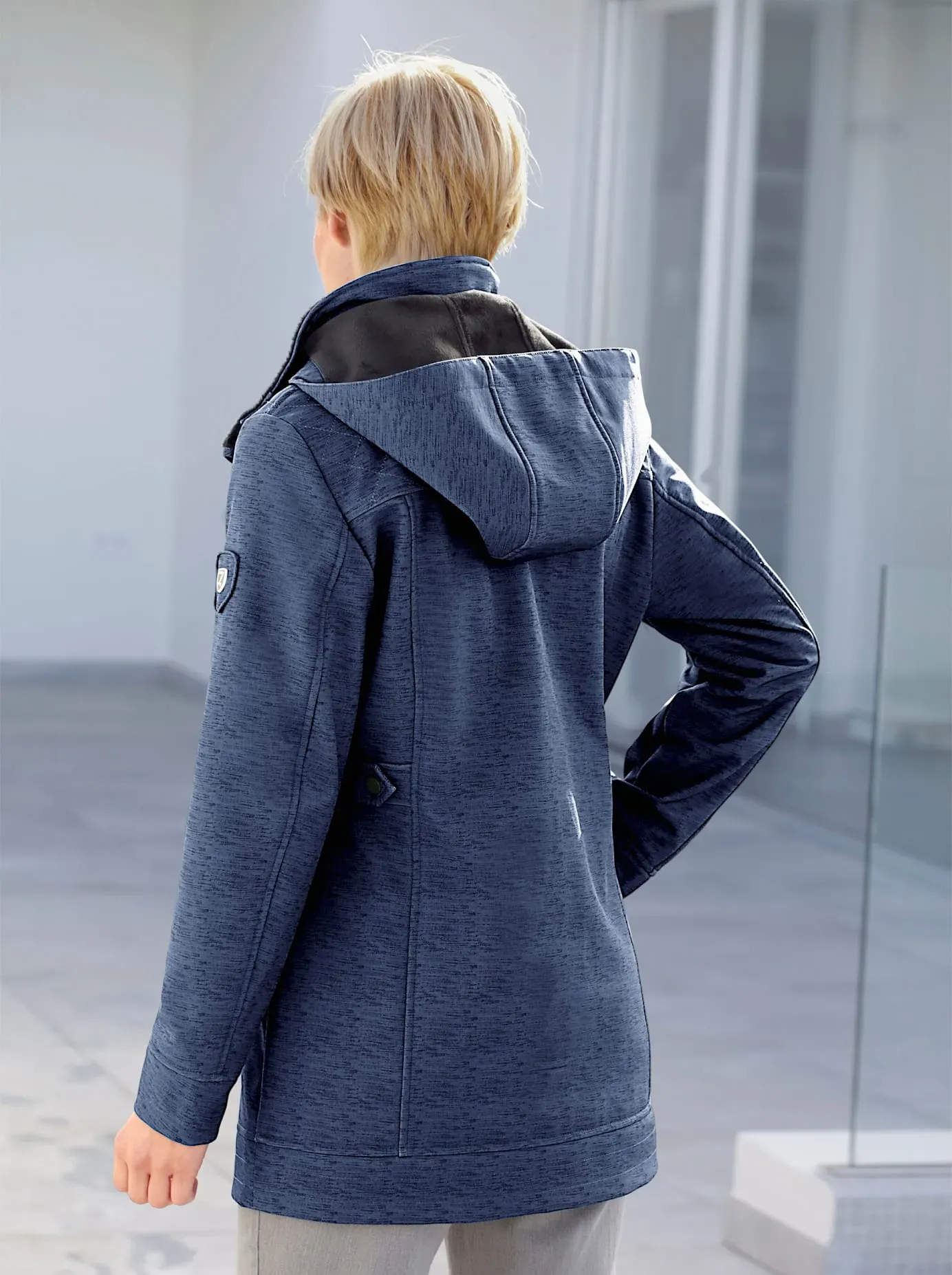 Softshelljacke CASUAL LOOKS, Damen, Gr. 44, blau (marine, meliert), 94% Polyester, 6% Elasthan, unifarben, figurumspielend, Jacken Softshelljacke