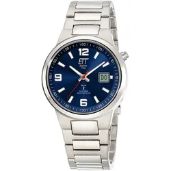Funkuhr ETT, titansilberfarben, dunkelblau, Armbanduhren, Herren, Armbanduhr, Herrenuhr, Solar, Titan, analog, digital