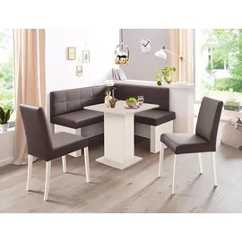 massivline&more Eckbankgruppe MASSIVLINE & MORE "Anna 2", braun (holzwerkstoff mit farbe weiß, lotos 5093 dunkelbraun, dunkelbraun, weiß), Kunstleder, Eckbank Anna 130cm x 130cm,Säulentisch Anna 68cm x 68cm,2 x Stühle Anna,Weiß dekor,Lotos 5093 dunkelbraun,