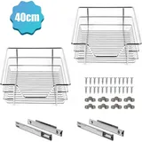 2x Küchenschublade 40cm Vollauszug 25kg Belastbar Montagematerial Verchromt Küche Teleskopschublade Korbauszug Schrankauszug - Tolletour
