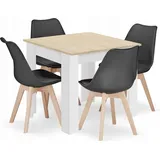 Esstisch-Set 1+4, Tisch MADO 80x80 weiß/Eiche Sonoma + Stuhl BALI MARK schwarz - Braun/Schwarz/Weiß