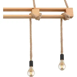 GLOBO Hängeleuchte Holz Esszimmerleuchte Balken Hängelampe Holzleuchte Hanfseil, natur, 4x E27 Fassungen, LxBxH 120x10x120cm