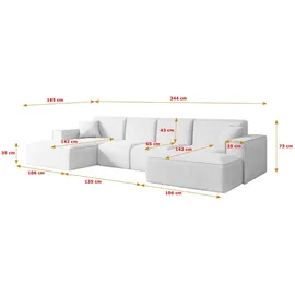 altdecor Wohnlandschaft, Weiß, 6-Sitzer, U-Form, 344x73x165 cm, Wohnzimmer, Sofas & Couches, Wohnlandschaften, Wohnlandschaften in U-Form