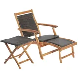 COSTWAY Gartenliege, klappbar, rattan mit Tisch&Fußstütze, 5-fach verstellbar