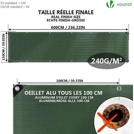 VOUNOT Abdeckplane 1,5 x 6 m Silber-Grün