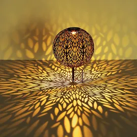 GLOBO Solar Kugelleuchte Außen Solarkugelleuchte Garten, Dekor Stanzungen, antik-silber gold, LED AKKU, DxH 27 x 38 cm