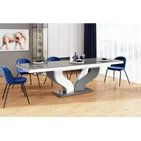 Design Esstisch Tisch HEB-222 Grau / Weiß Hochglanz ausziehbar 160 bis 256 cm